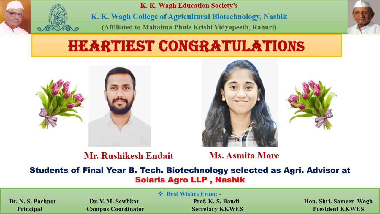 K. K. Wagh College of Agril. Biotech, Nashik Final Year Students 