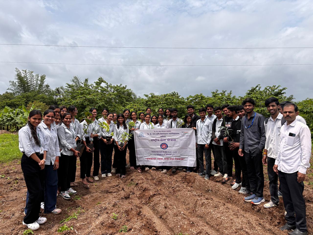 Tree Plantation program held on Dt. 10/08/2026 at Babhaleshwar Farm of K. K. Wagh College of Agril Biotech, Nashik by  NSS Unit.